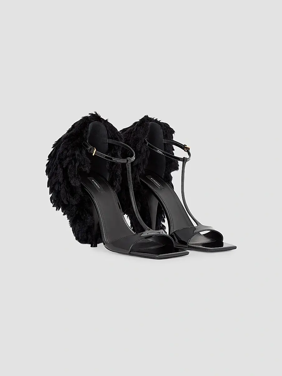 Givenchy Women's Pompom Heeled Sandals in Patent Leather and Knit - Black | Thumbnail 2 Givenchy Women's Pompom Heeled Sandals in Patent Leather and Knit - Black | Thumbnail 2
