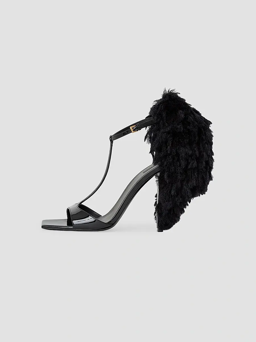 Givenchy Women's Pompom Heeled Sandals in Patent Leather and Knit - Black | Thumbnail 3 Givenchy Women's Pompom Heeled Sandals in Patent Leather and Knit - Black | Thumbnail 3