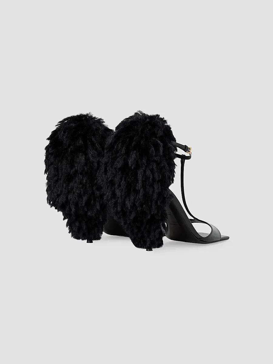 Givenchy Women's Pompom Heeled Sandals in Patent Leather and Knit - Black | Thumbnail 4 Givenchy Women's Pompom Heeled Sandals in Patent Leather and Knit - Black | Thumbnail 4