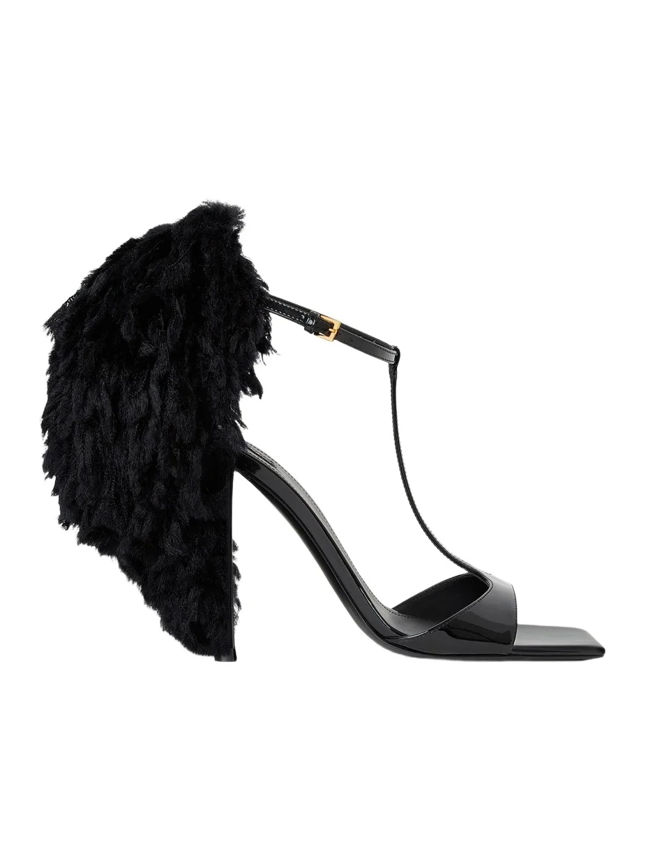 Givenchy Women's Pompom Heeled Sandals in Patent Leather and Knit - Black