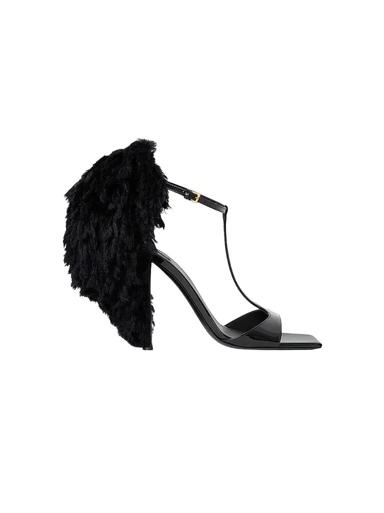 Givenchy Women's Pompom Heeled Sandals in Patent Leather and Knit - Black