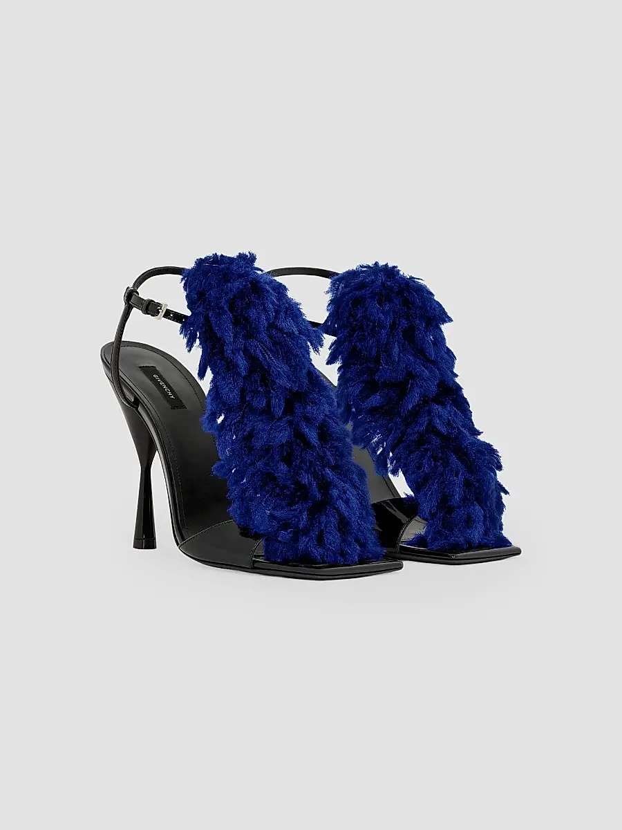 Givenchy Women's Pompom Heeled Sandals in Patent Leather and Knit - Saphir Blue | Thumbnail 2 Givenchy Women's Pompom Heeled Sandals in Patent Leather and Knit - Saphir Blue | Thumbnail 2