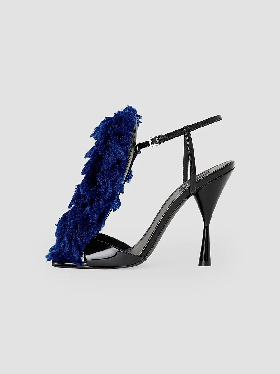 Givenchy Women's Pompom Heeled Sandals in Patent Leather and Knit - Saphir Blue | Thumbnail 3 Givenchy Women's Pompom Heeled Sandals in Patent Leather and Knit - Saphir Blue | Thumbnail 3