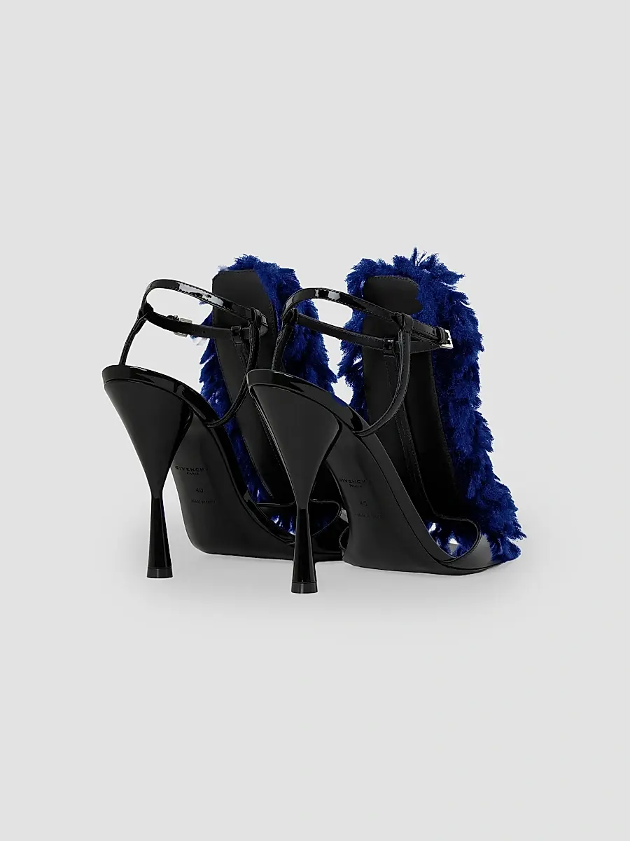 Givenchy Women's Pompom Heeled Sandals in Patent Leather and Knit - Saphir Blue | Thumbnail 4 Givenchy Women's Pompom Heeled Sandals in Patent Leather and Knit - Saphir Blue | Thumbnail 4