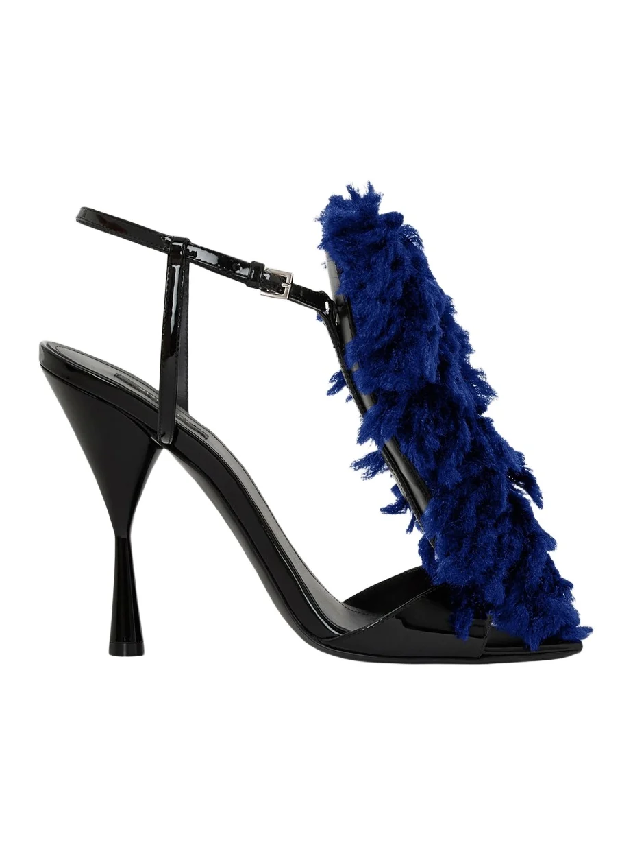Givenchy Women's Pompom Heeled Sandals in Patent Leather and Knit - Saphir Blue