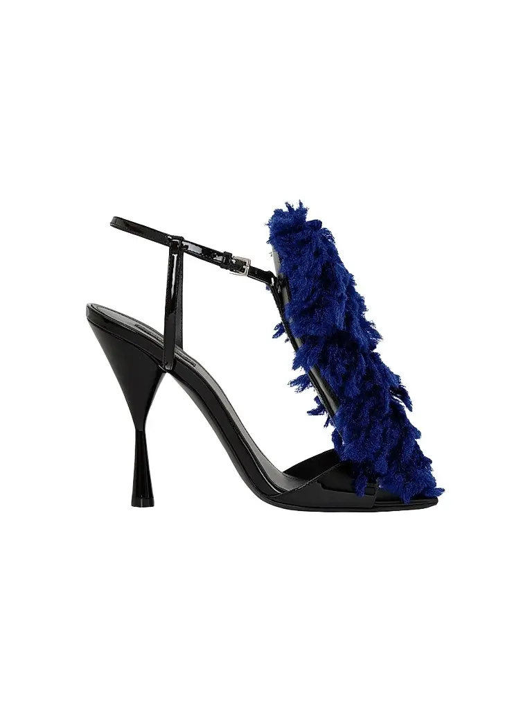Givenchy Women's Pompom Heeled Sandals in Patent Leather and Knit - Saphir Blue