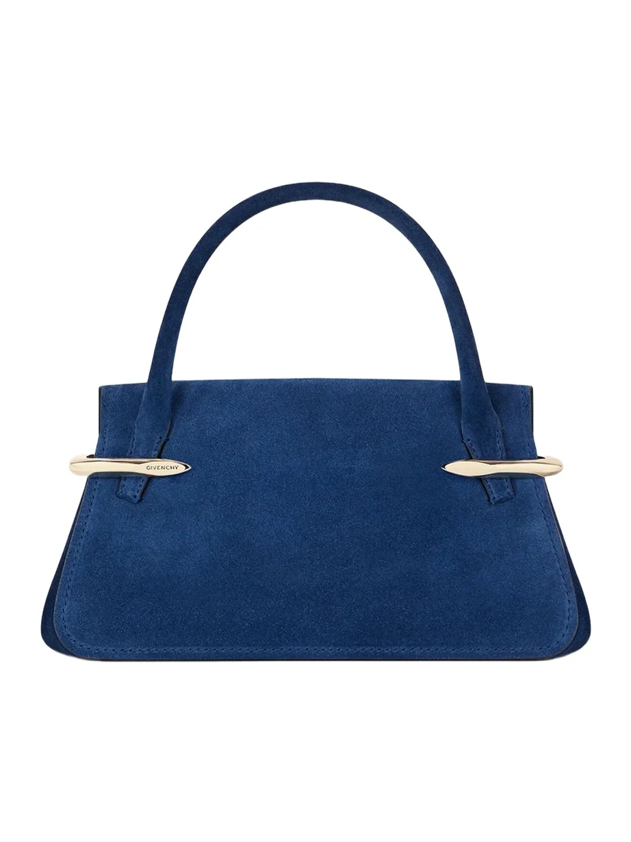 Women's Mini Pinch Top Handle Bag in Suede Leather - Saphir Blue Women's Mini Pinch Top Handle Bag in Suede Leather - Saphir Blue