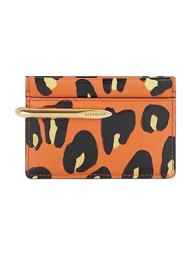 Givenchy Women's Pinch Card Holder in Leather with Leopard Print - Black Orange