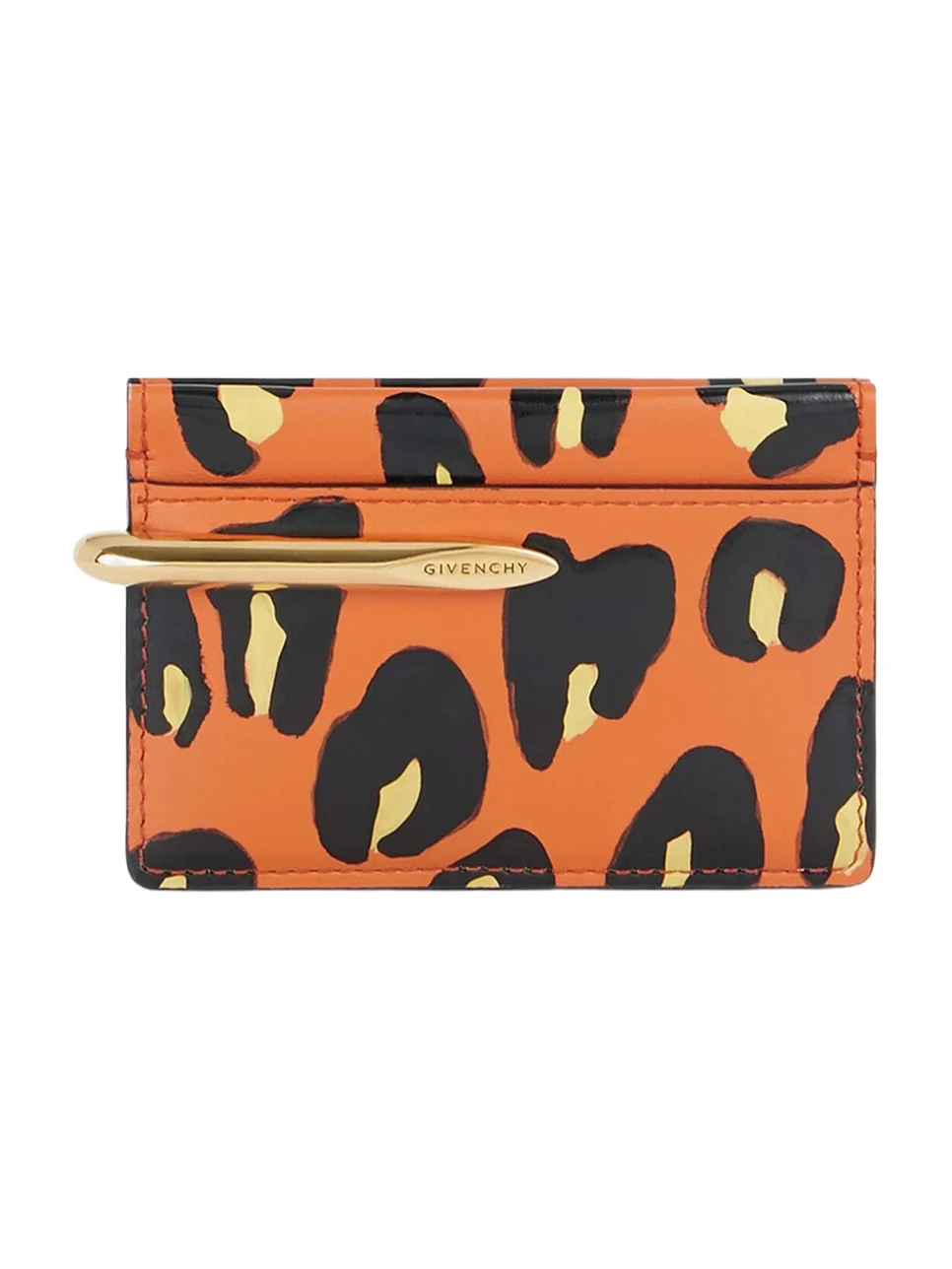 Givenchy Women's Pinch Card Holder in Leather with Leopard Print - Black Orange