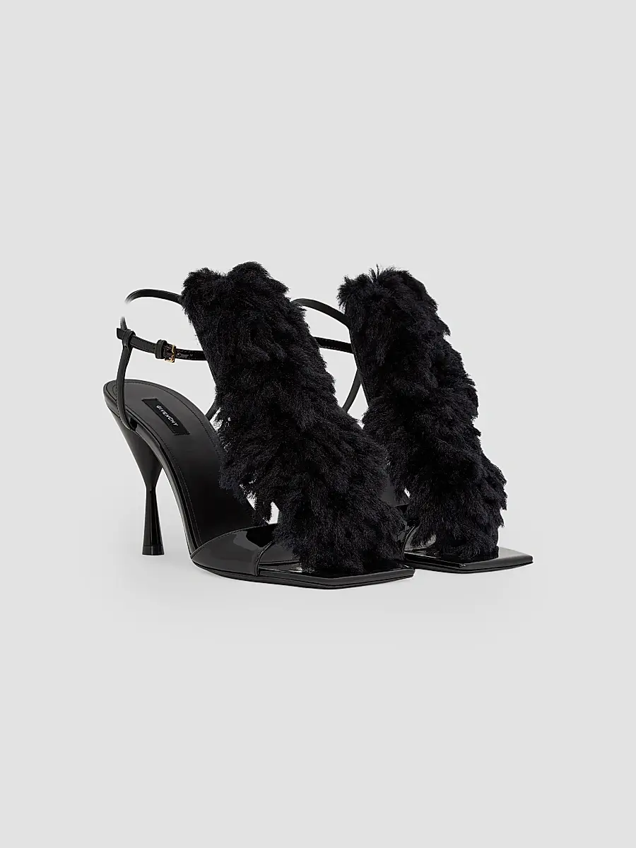 Givenchy Women's Pompom Heeled Sandals in Patent Leather and Knit - Black | Thumbnail 2 Givenchy Women's Pompom Heeled Sandals in Patent Leather and Knit - Black | Thumbnail 2