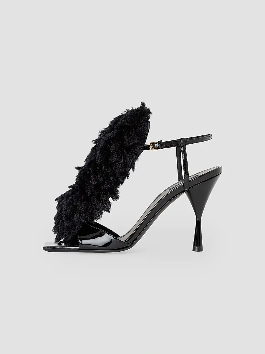 Givenchy Women's Pompom Heeled Sandals in Patent Leather and Knit - Black | Thumbnail 3 Givenchy Women's Pompom Heeled Sandals in Patent Leather and Knit - Black | Thumbnail 3