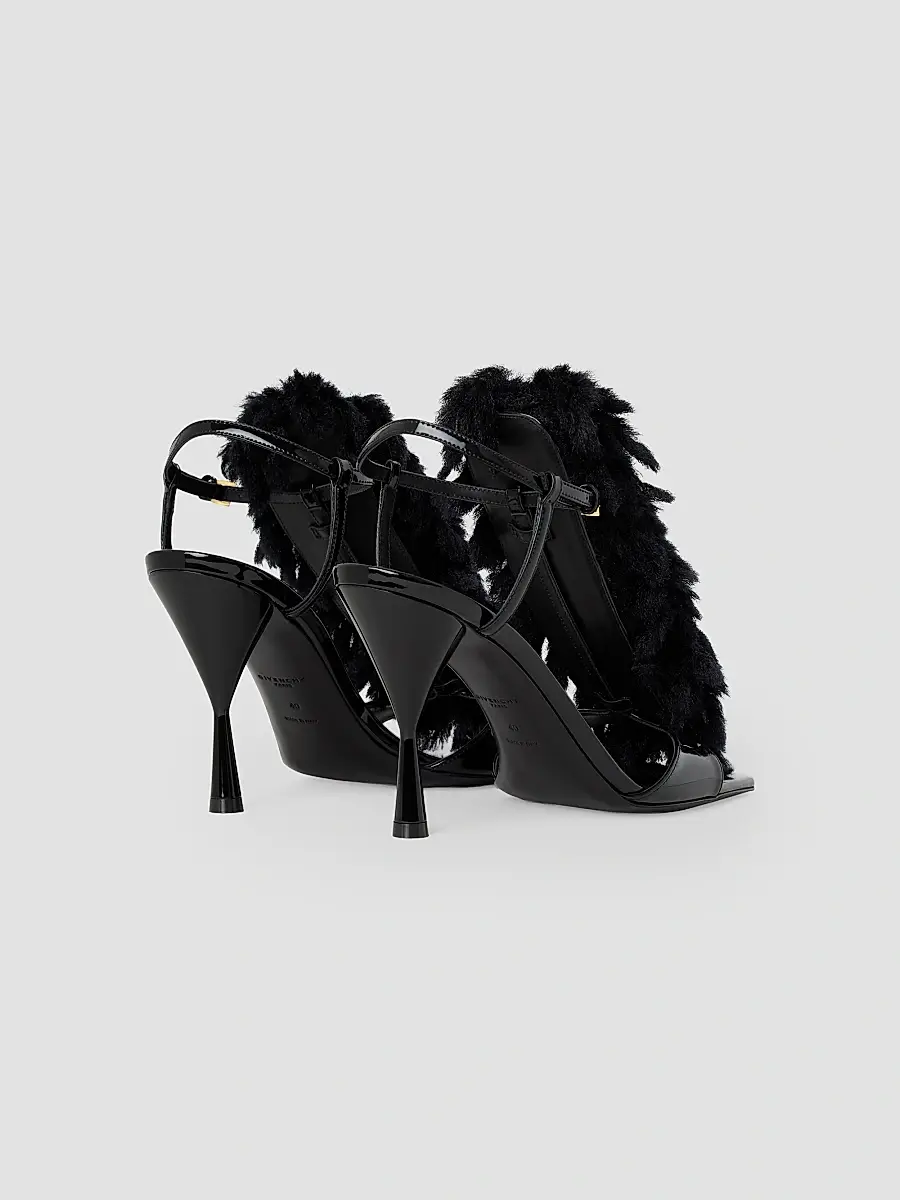 Givenchy Women's Pompom Heeled Sandals in Patent Leather and Knit - Black | Thumbnail 4 Givenchy Women's Pompom Heeled Sandals in Patent Leather and Knit - Black | Thumbnail 4
