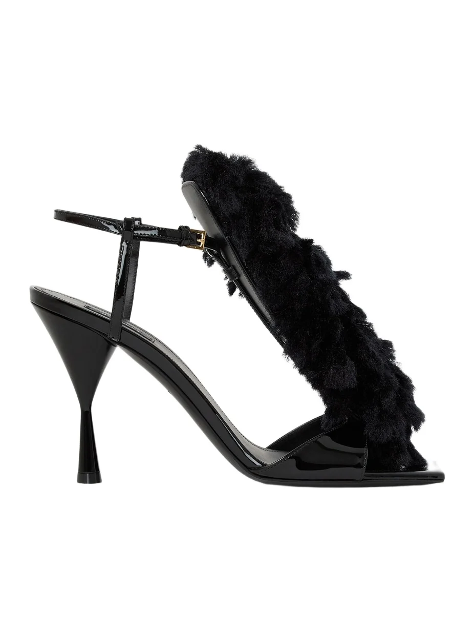 Givenchy Women's Pompom Heeled Sandals in Patent Leather and Knit - Black