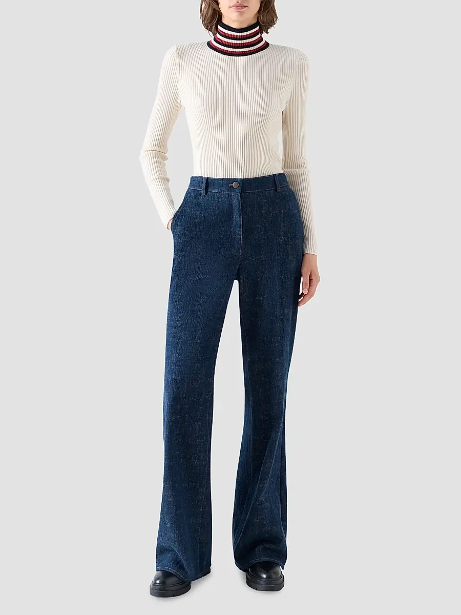Akris punto Women's Stripe Mock Turtleneck Wool Sweater | Thumbnail 2 Akris punto Women's Stripe Mock Turtleneck Wool Sweater | Thumbnail 2