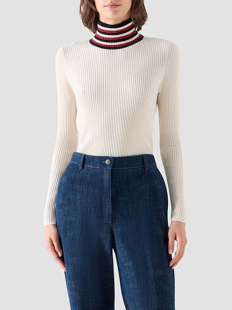 Akris punto Women's Stripe Mock Turtleneck Wool Sweater | Thumbnail 4 Akris punto Women's Stripe Mock Turtleneck Wool Sweater | Thumbnail 4