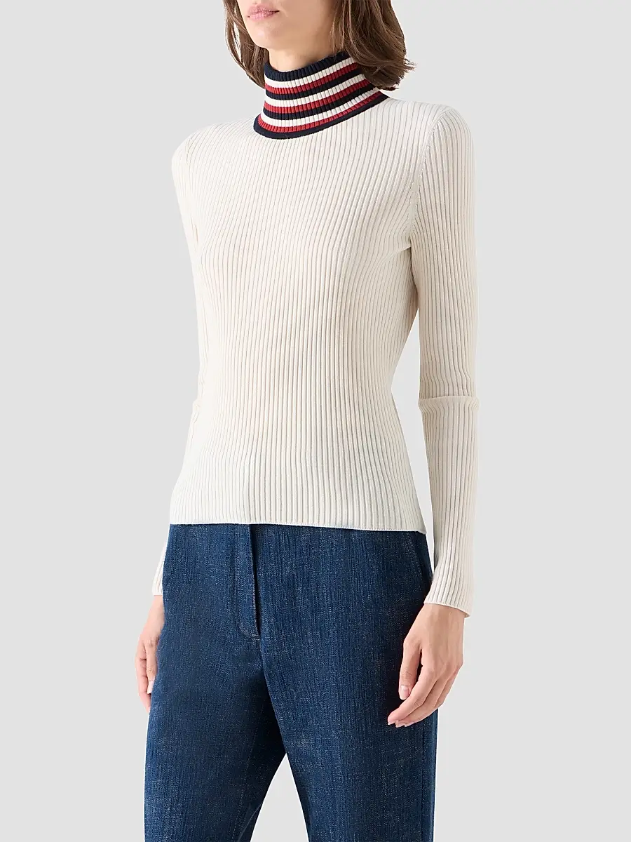 Akris punto Women's Stripe Mock Turtleneck Wool Sweater | Thumbnail 6 Akris punto Women's Stripe Mock Turtleneck Wool Sweater | Thumbnail 6