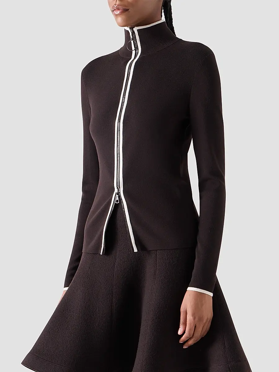 Akris punto Women's Merino Wool Knit Zip Cardigan | Thumbnail 6