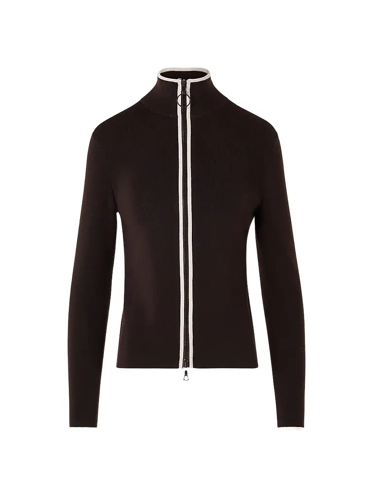 Akris punto Women's Merino Wool Knit Zip Cardigan - Espresso Cream - Size 16 | Image 1 Akris punto Women's Merino Wool Knit Zip Cardigan - Espresso Cream - Size 16 | Image 1