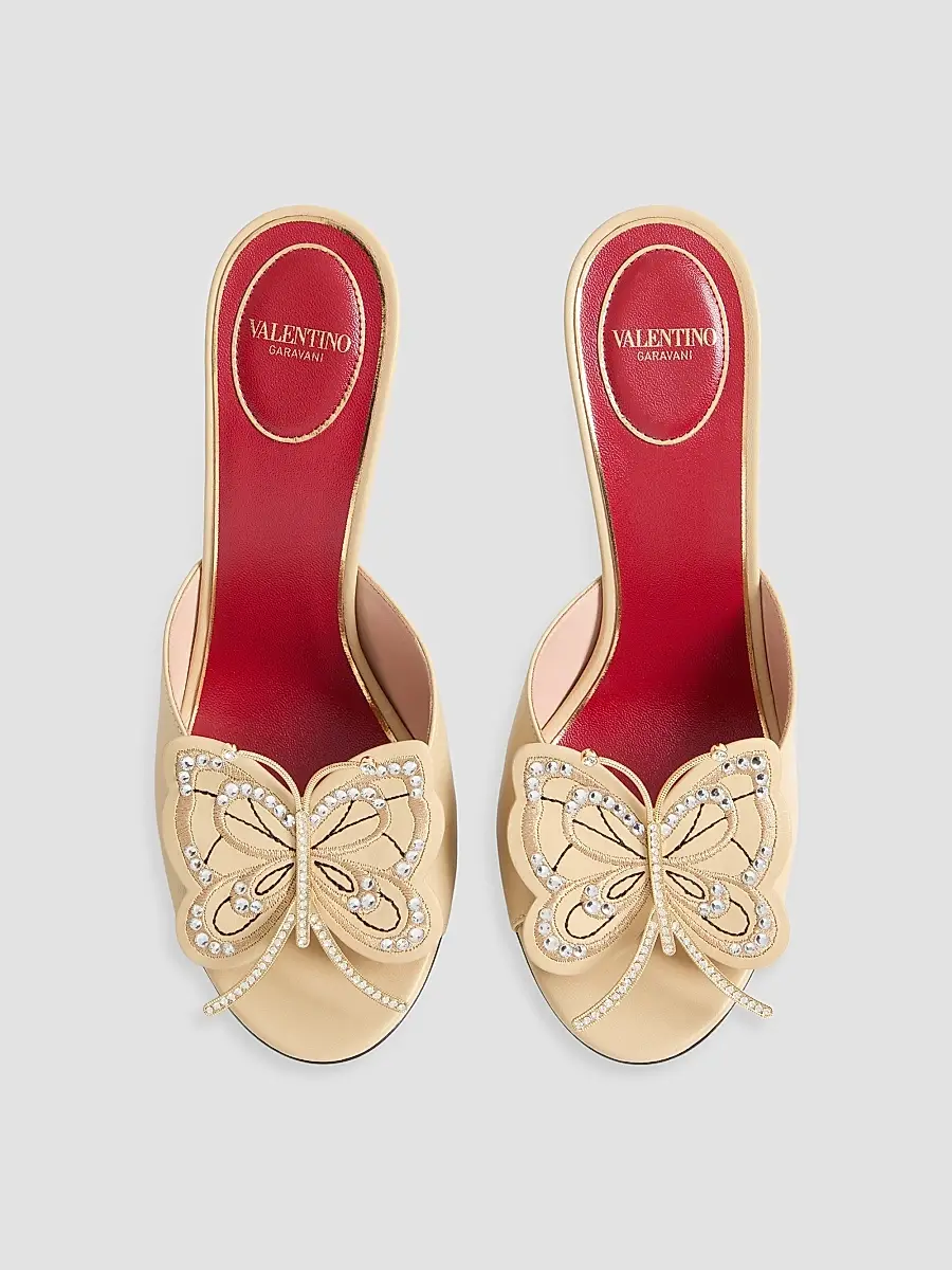 Valentino Women's Flutterby 150MM Kidskin Slide Sandals with Butterfly Detail | Thumbnail 4