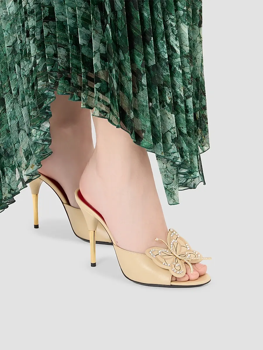 Valentino Women's Flutterby 150MM Kidskin Slide Sandals with Butterfly Detail | Thumbnail 7