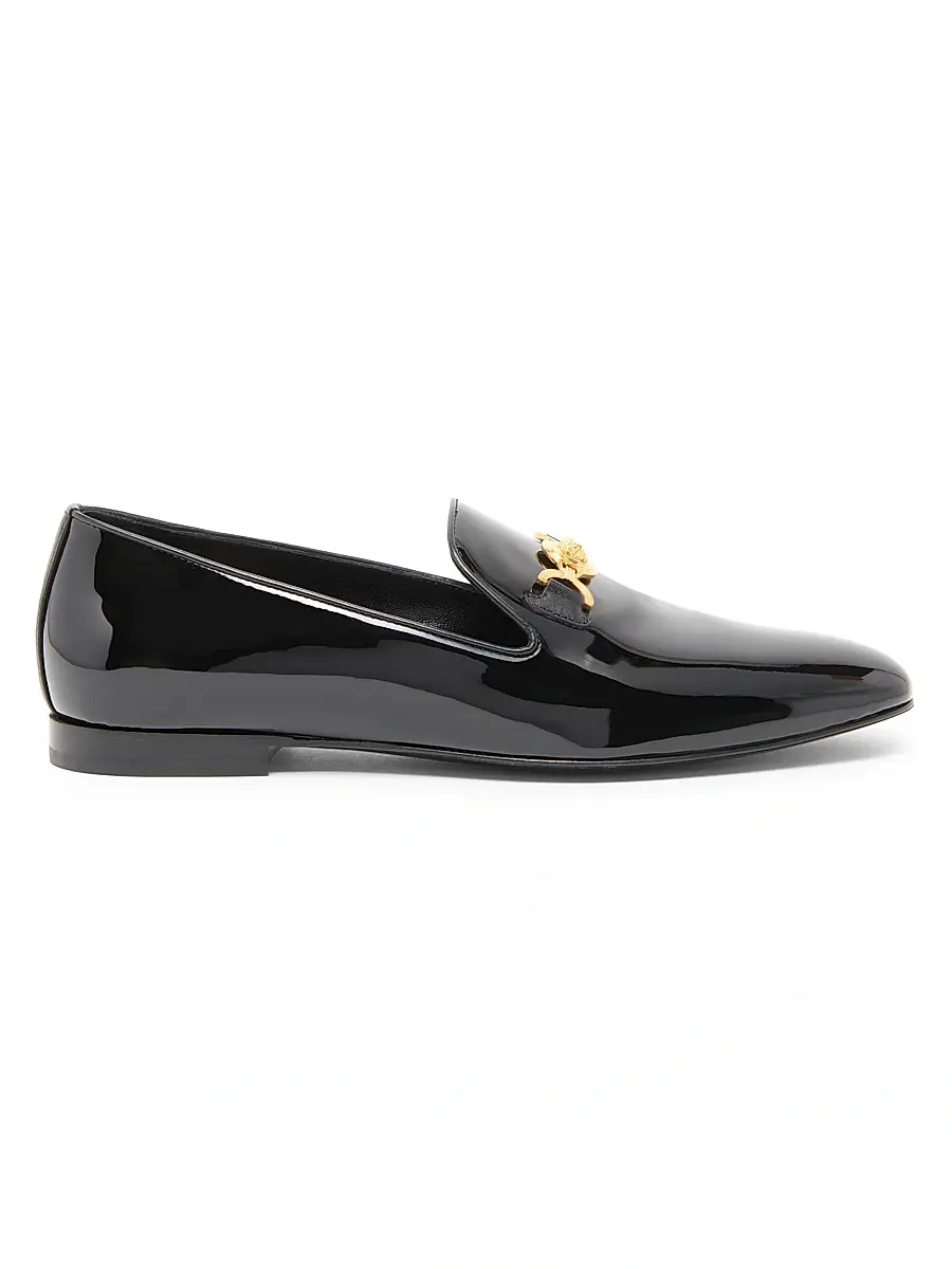 Versace Men's Patent Leather Loafers - Black Vibrated Gold - Size 13 | Image 1 Versace Men's Patent Leather Loafers - Black Vibrated Gold - Size 13 | Image 1