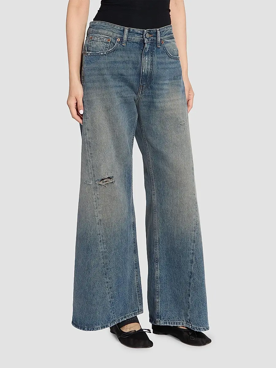 MM6 MAISON MARGIELA Women's Exposed-Seam Distressed Wide-Leg Jeans | Thumbnail 4 MM6 MAISON MARGIELA Women's Exposed-Seam Distressed Wide-Leg Jeans | Thumbnail 4