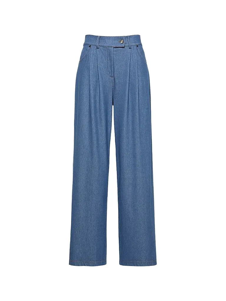 MM Max Mara Women's Denim Effect Jersey Loose Fit Trousers - Avio - Size XL | Image 1 MM Max Mara Women's Denim Effect Jersey Loose Fit Trousers - Avio - Size XL | Image 1