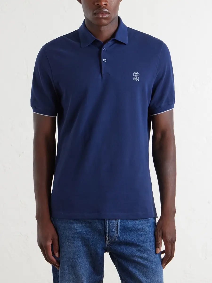 Brunello Cucinelli Logo-Print Cotton-Piqué Polo Shirt - Men | Thumbnail 3