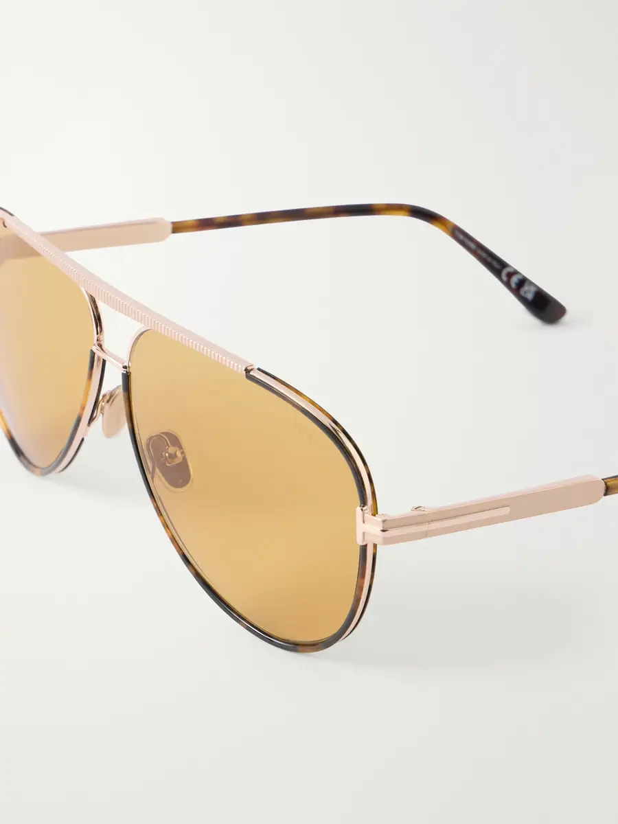 Tom Ford Rupert-02 Double-Bridge Aviator-Style Tortoiseshell Acetate and Gold-Tone Metal Sunglasses - Men | Thumbnail 3