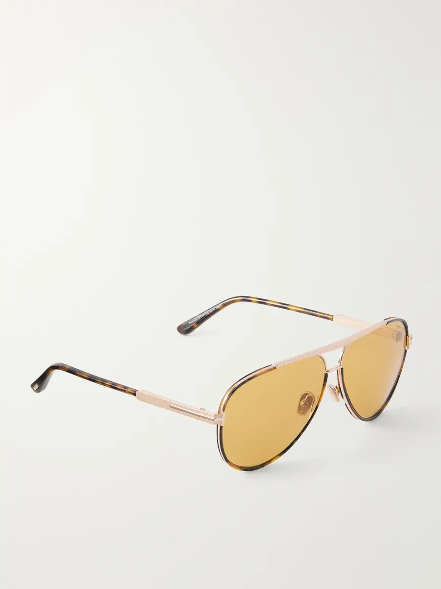 Tom Ford Rupert-02 Double-Bridge Aviator-Style Tortoiseshell Acetate and Gold-Tone Metal Sunglasses - Men | Thumbnail 4