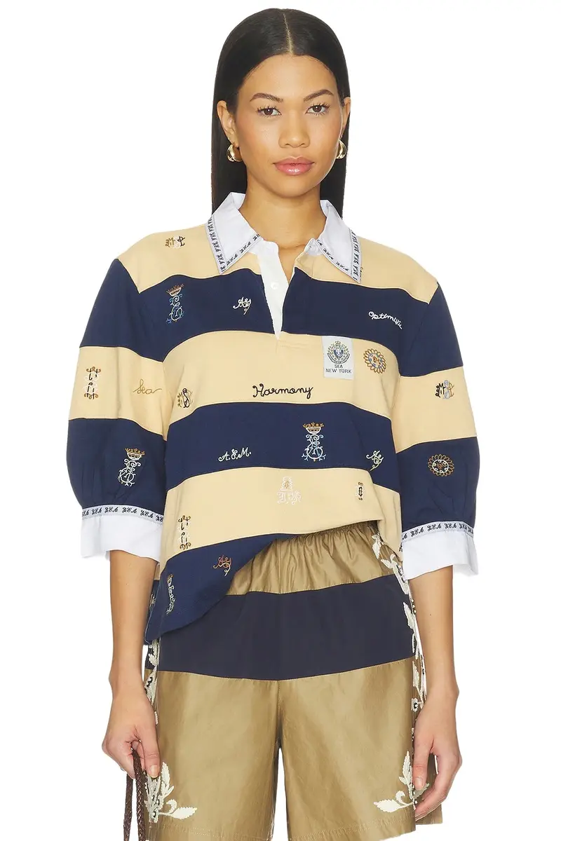 Juliet Embroided Short Sleeve Rugby Top Juliet Embroided Short Sleeve Rugby Top