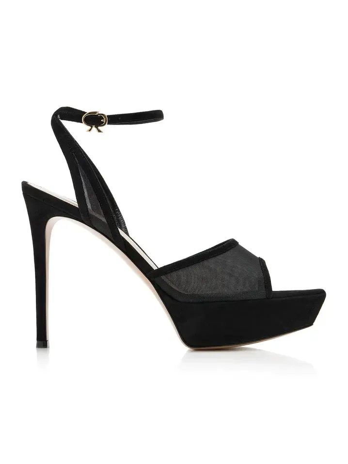 Mesh and Suede Platform Pumps
