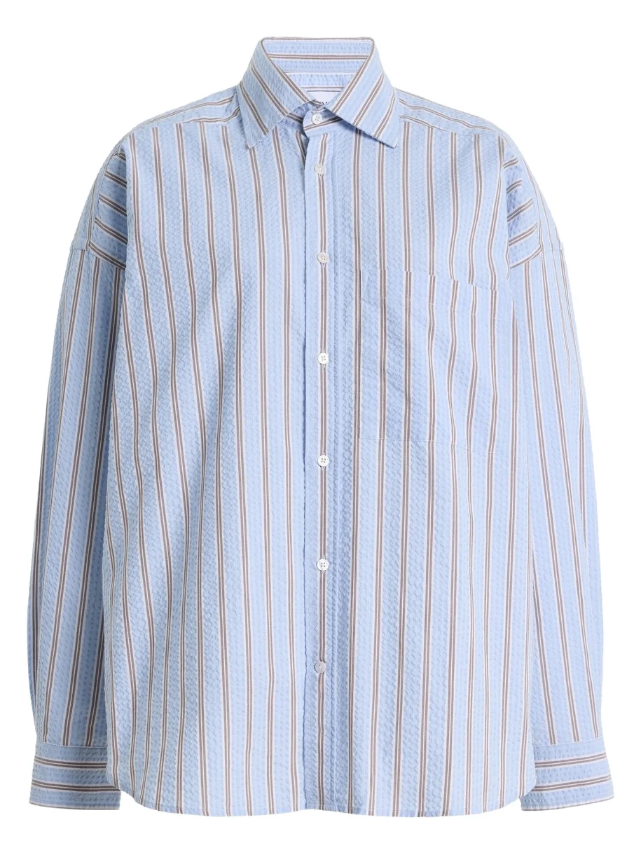 With Nothing Underneath Exclusive The Weekend Striped Cotton Seersucker Shirt