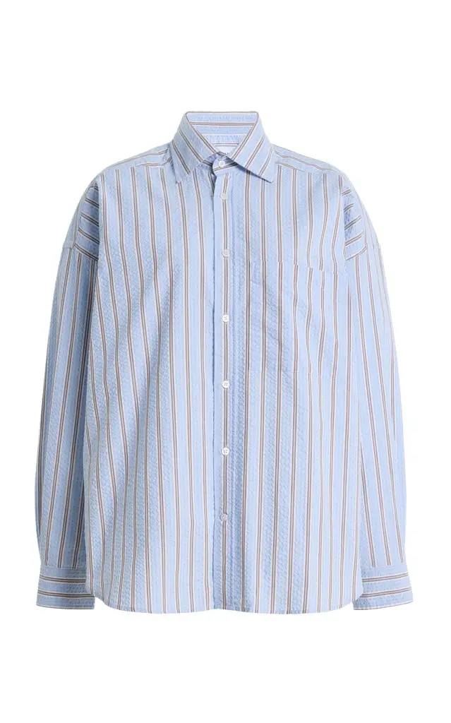 With Nothing Underneath Exclusive The Weekend Striped Cotton Seersucker Shirt