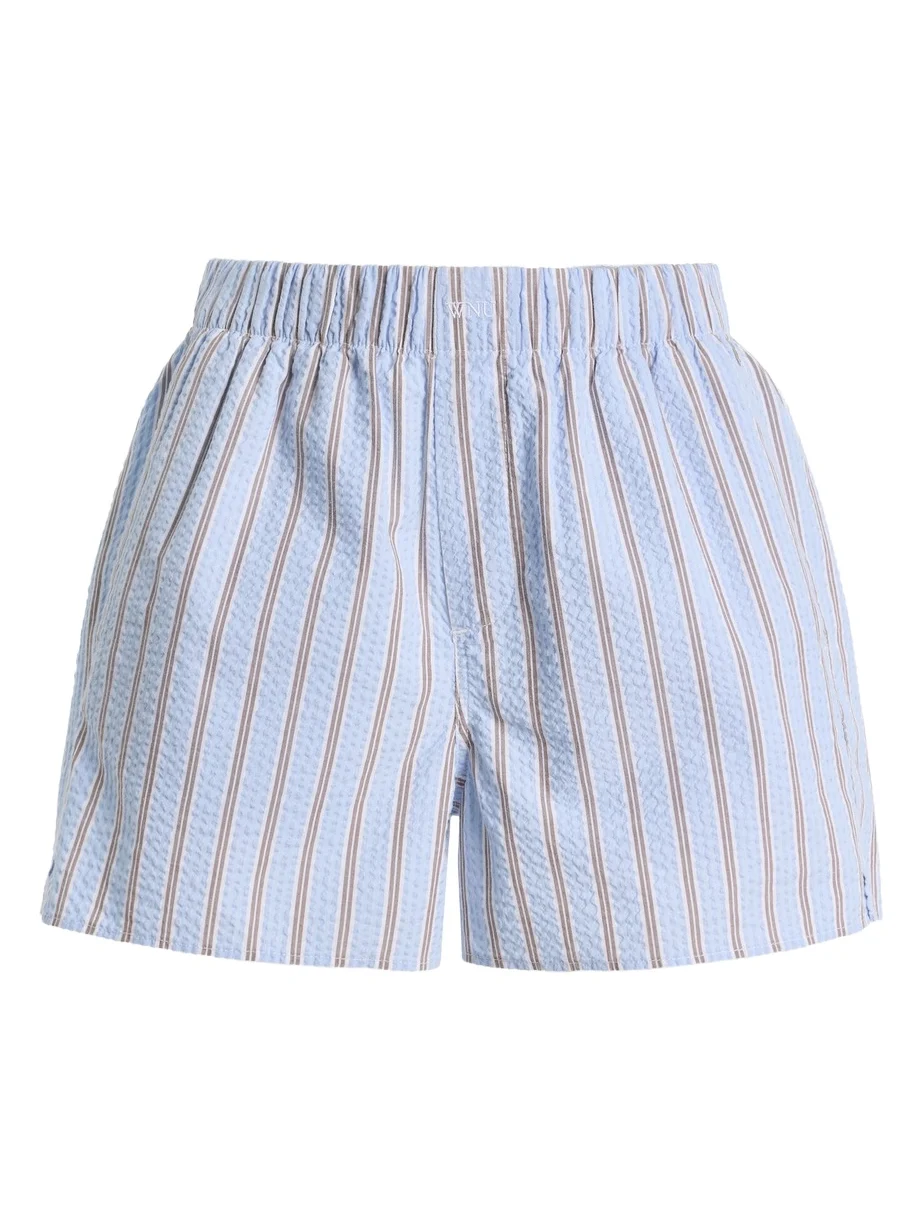 With Nothing Underneath Exclusive The Boxer Striped Cotton Seersucker Shorts