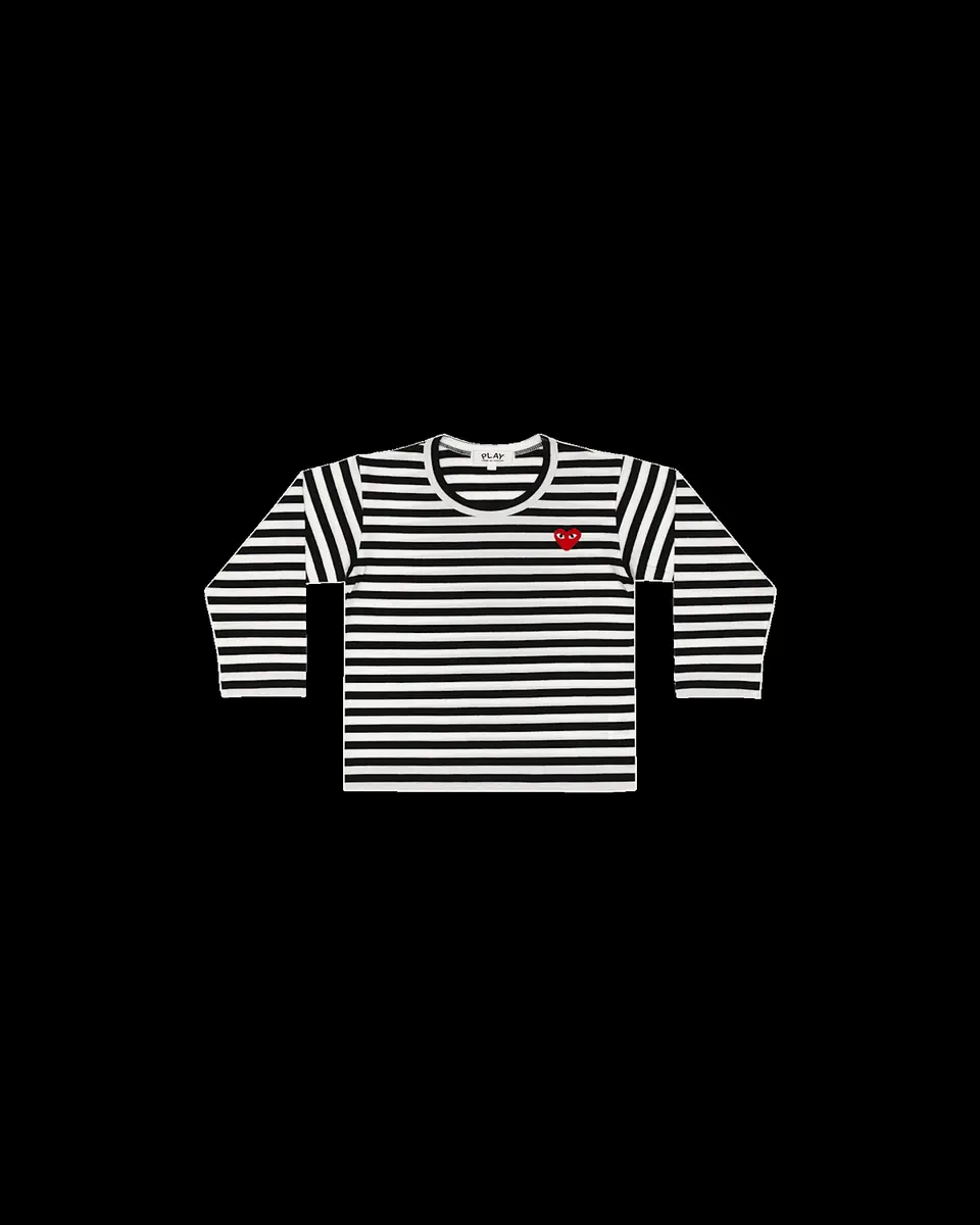 Comme des Garcons Kid's Signature Heart Striped Long-Sleeve T-Shirt, Size 2 | Thumbnail 2 Comme des Garcons Kid's Signature Heart Striped Long-Sleeve T-Shirt, Size 2 | Thumbnail 2