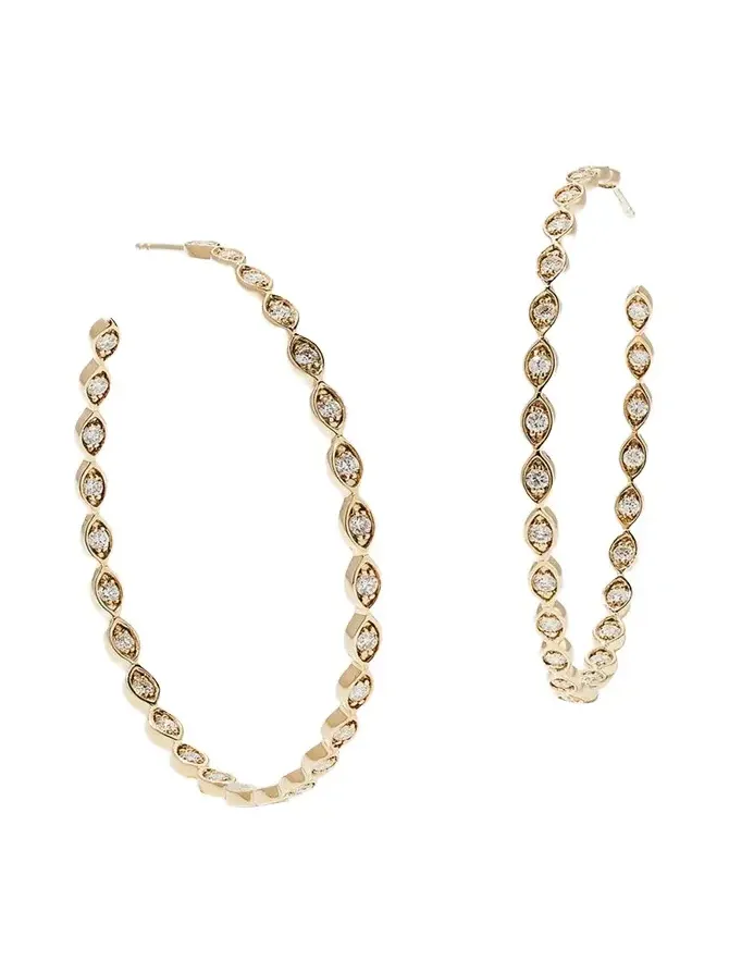 Yellow Gold Large Marquise Evil Eye Diamond Hoop Earrings Yellow Gold Large Marquise Evil Eye Diamond Hoop Earrings