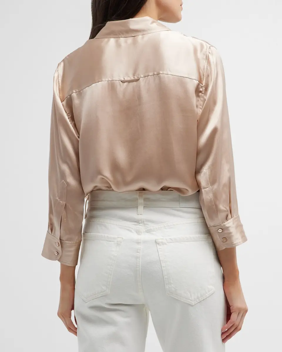 L'Agence Dani Silk Satin 3/4-Sleeve Button-Down Blouse | Thumbnail 3 L'Agence Dani Silk Satin 3/4-Sleeve Button-Down Blouse | Thumbnail 3