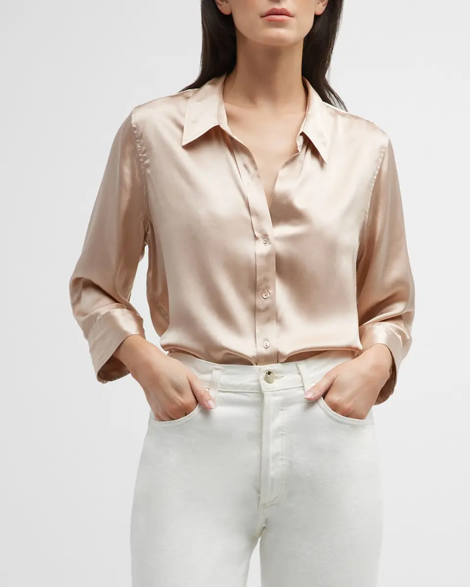 L'Agence Dani Silk Satin 3/4-Sleeve Button-Down Blouse | Thumbnail 4 L'Agence Dani Silk Satin 3/4-Sleeve Button-Down Blouse | Thumbnail 4