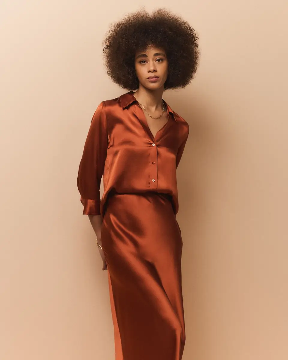 L'Agence Dani Silk Satin 3/4-Sleeve Button-Down Blouse | Thumbnail 5 L'Agence Dani Silk Satin 3/4-Sleeve Button-Down Blouse | Thumbnail 5