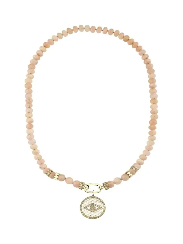 Sydney Evan 14K Yellow Gold Multi Marquise Rondelle Morganite Beaded Necklace with Clip-On Fishnet Charm
