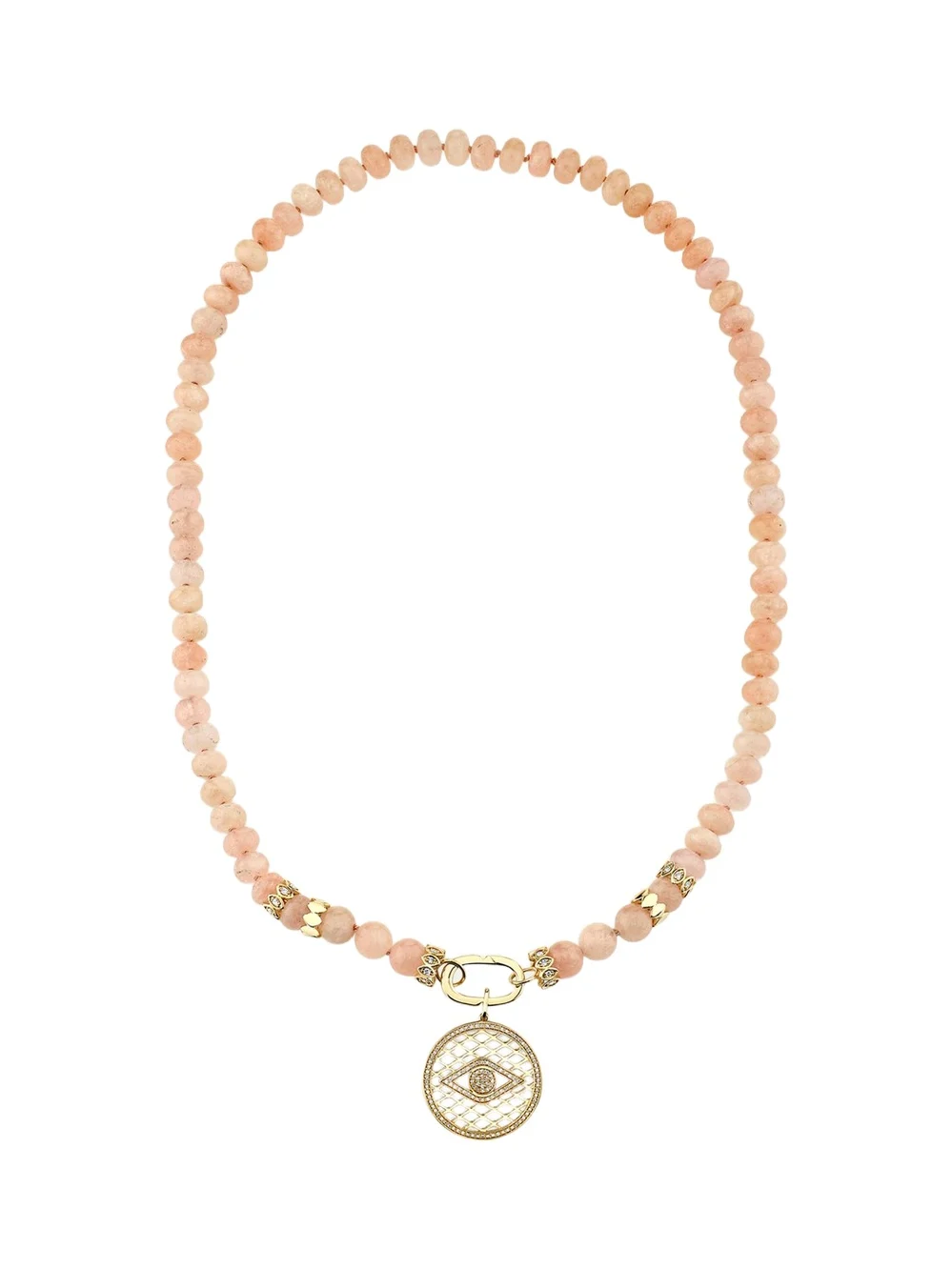 14K Yellow Gold Multi Marquise Rondelle Morganite Beaded Necklace with Clip-On Fishnet Charm