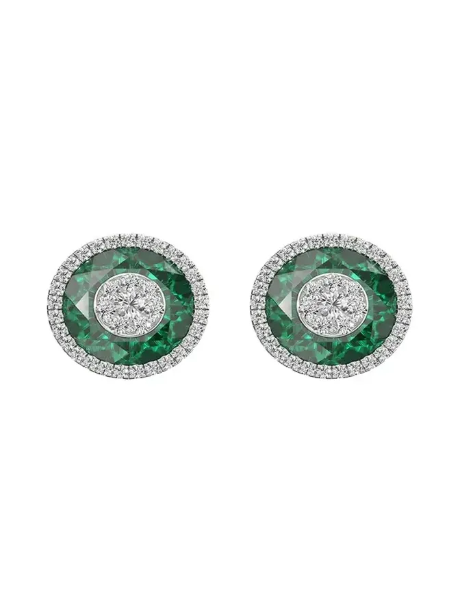 Bhansali 18K White Gold 10mm Halo Fusion Stud Earrings with Diamonds