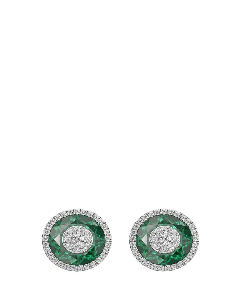 Bhansali 18K White Gold 10mm Halo Fusion Stud Earrings with Diamonds | Image 1 Bhansali 18K White Gold 10mm Halo Fusion Stud Earrings with Diamonds | Image 1