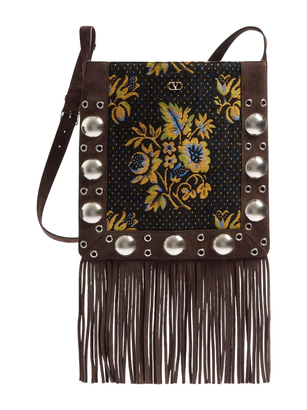 Valentino Garavani Men's Nellcote Suede and Jacquard Fringe Crossbody Bag