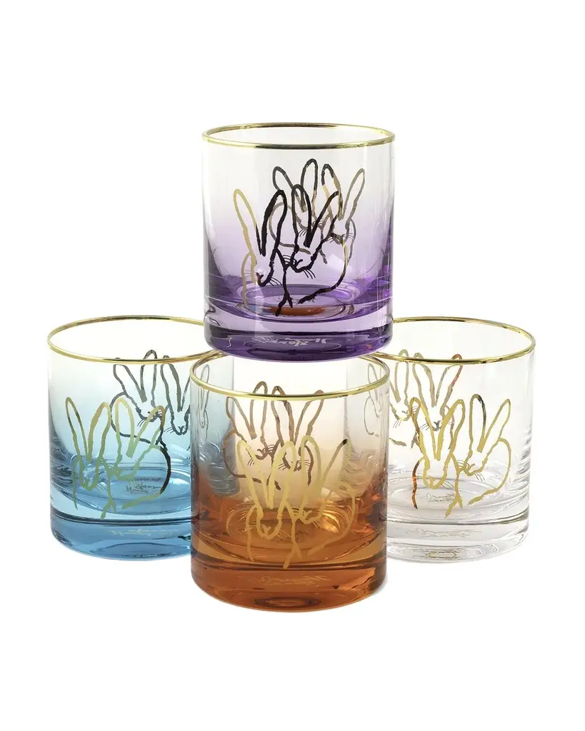 Hunt Slonem Jewel Tone Double Bunny 10 oz. Old-Fashioned Glasses, Set of 4 | Image 1 Hunt Slonem Jewel Tone Double Bunny 10 oz. Old-Fashioned Glasses, Set of 4 | Image 1