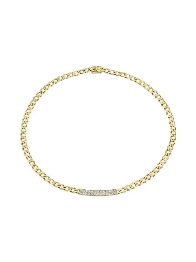14K Yellow Gold Diamond Pave Bar Necklace