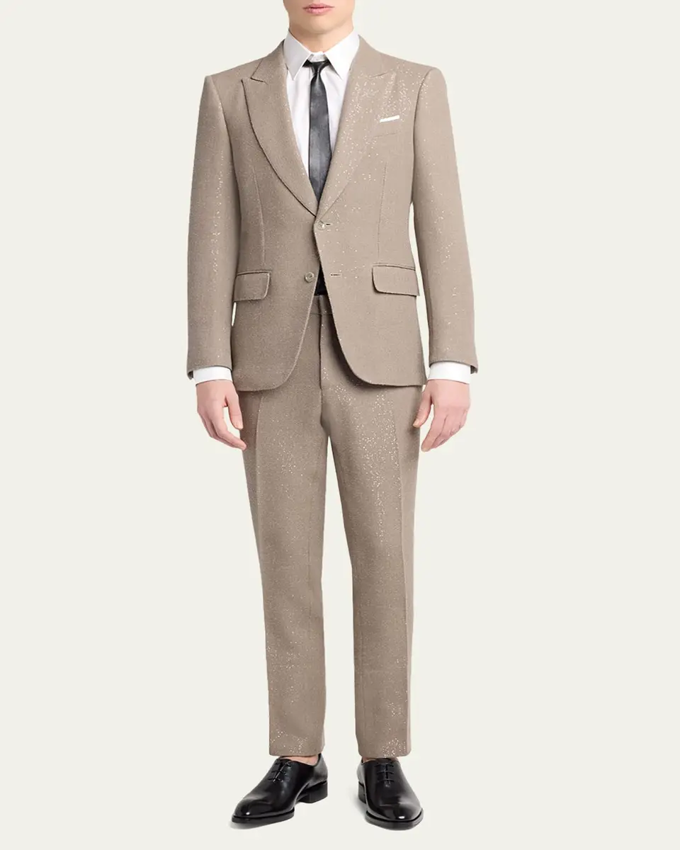 Tom Ford Men's Sequin Boucle Flat-Front Pants | Thumbnail 2