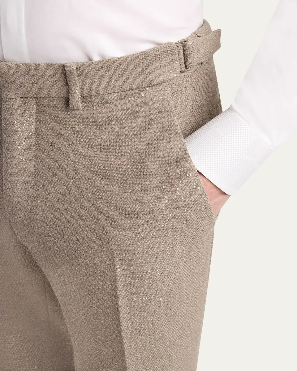 Tom Ford Men's Sequin Boucle Flat-Front Pants | Thumbnail 5