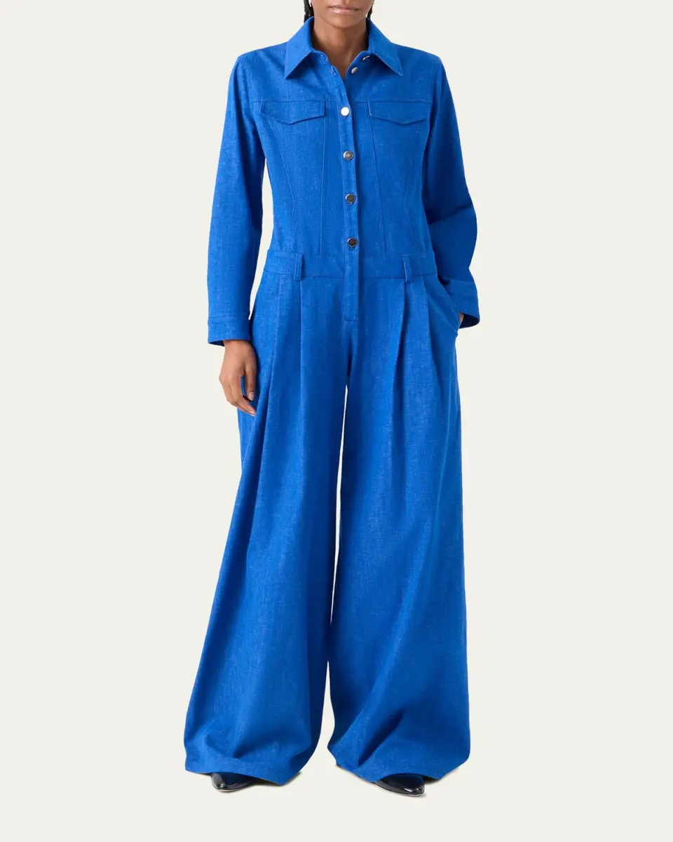 Akris Hellas Stretch Denim Wide-Leg Overall Jumpsuit | Thumbnail 2